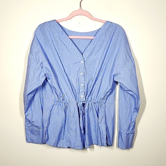Anthropologie Harshman button back blouse in subtle pinstripe blue motif Small - Picture 3 of 13